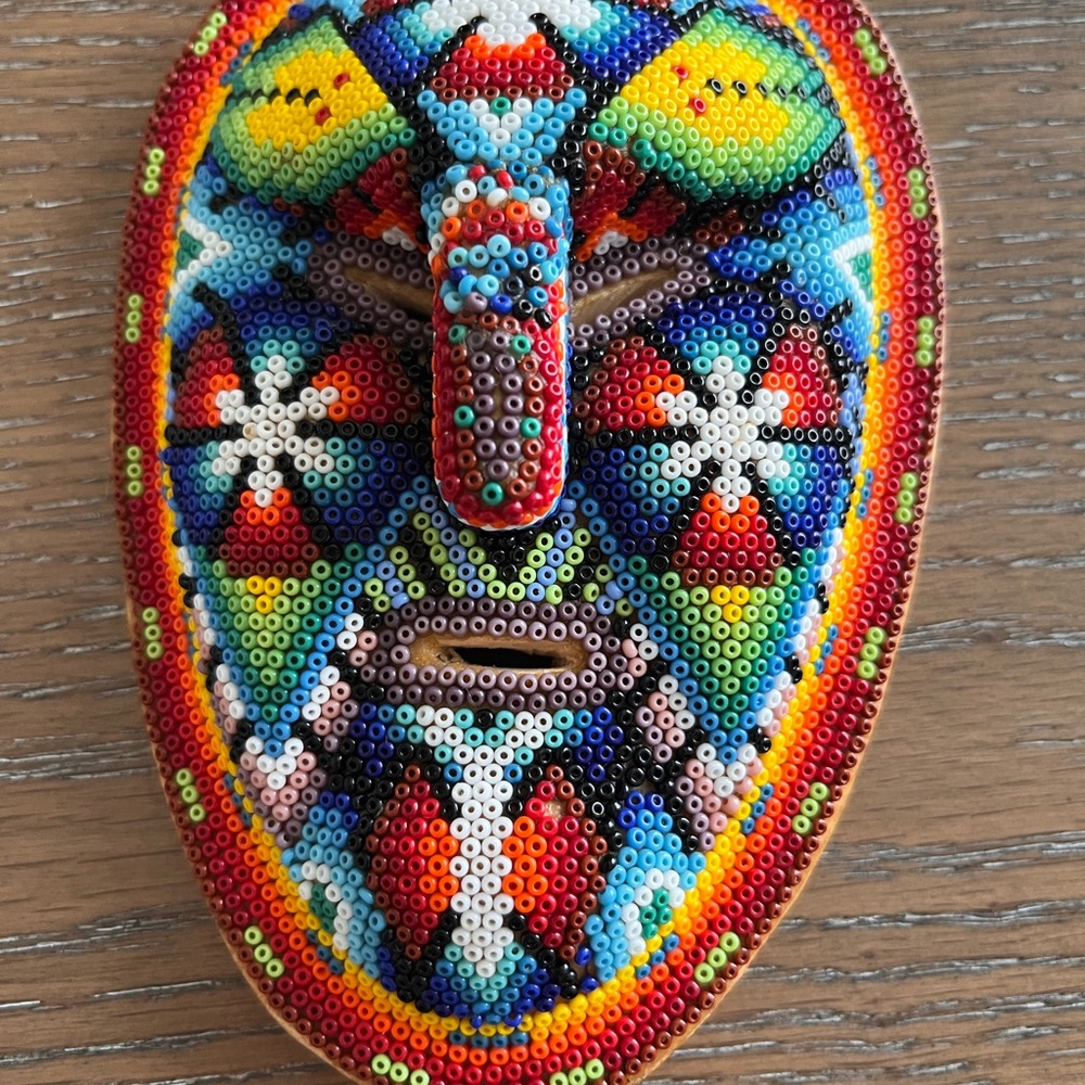 Huichol Beaded Wixárika Folk Art Mask Decor - Picture 4 of 6